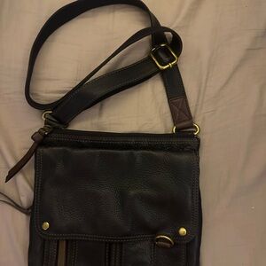 Fossil Dark Brown Pebbled Leather Crossbody Messenger Bag Adjustable Strap Brass